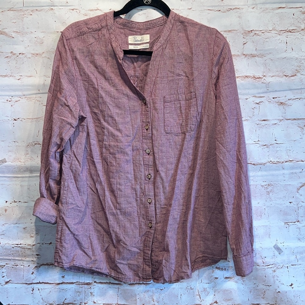 Purnell Shirt Womens Medium Red White Houndstooth Long Sleeve Button Front